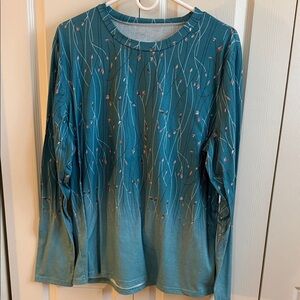 Teal Long Sleeve Floral Top